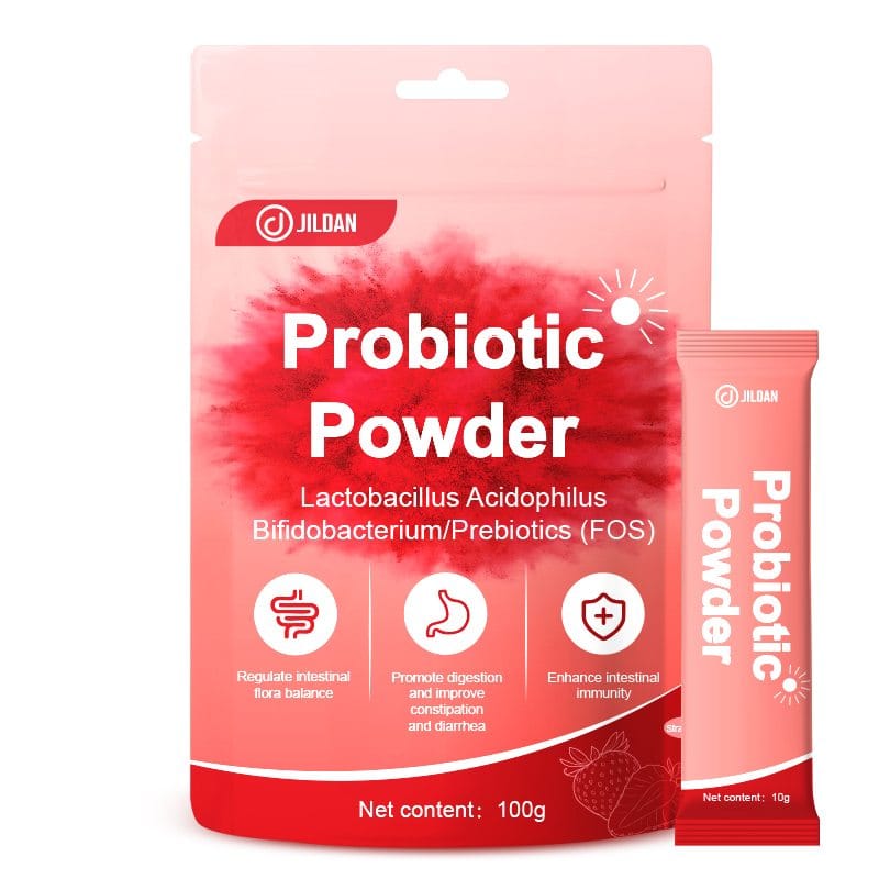 Pink probiotic powder pouch