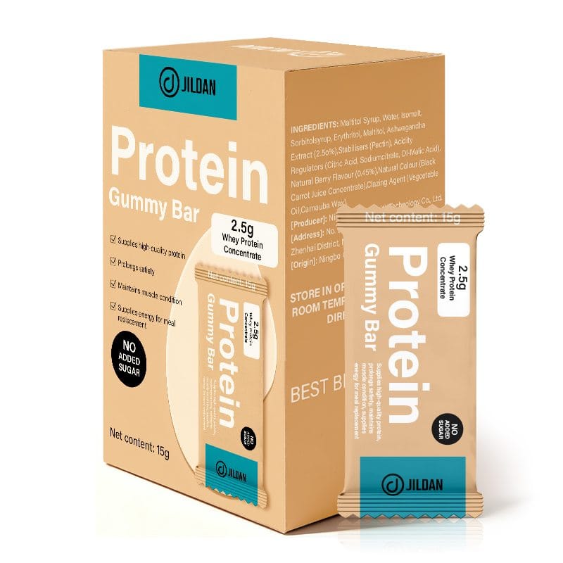 Boxed protein gummy bar packaging